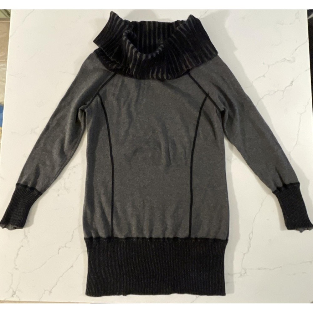 Vtg Cache Cowl Neck Tunic Sweater Gray Black Whimsigoth Mall Goth Grunge 90s